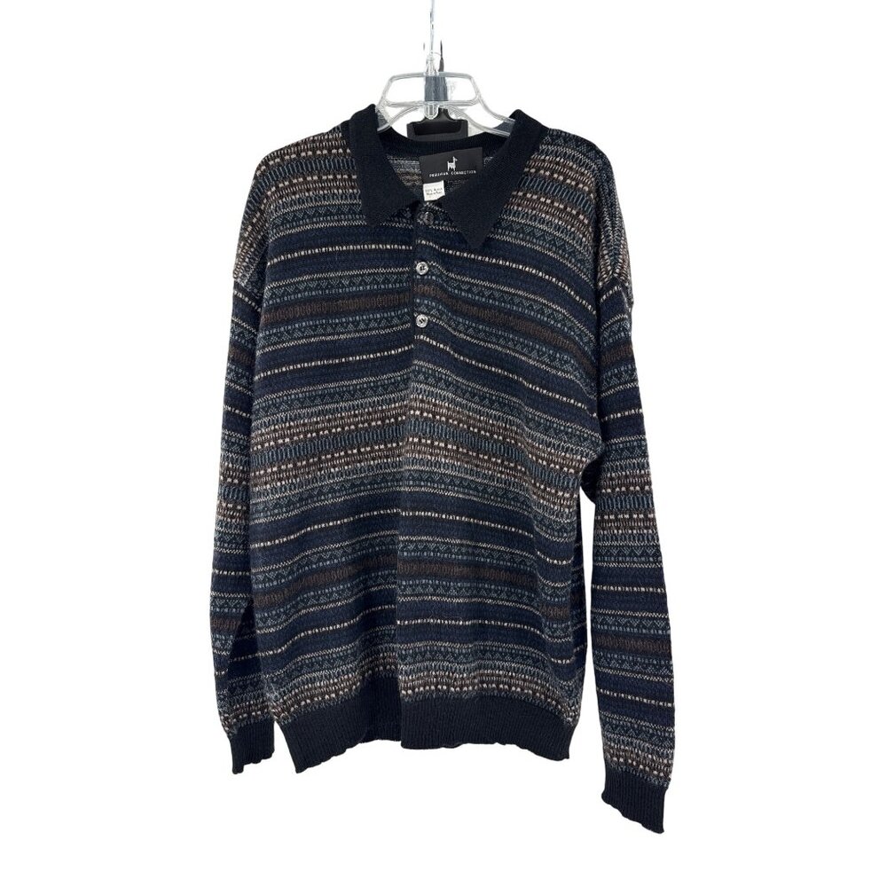 Peruvian Connection‎ Alpaca Polo 1/4 Button-down Men's Sweater L